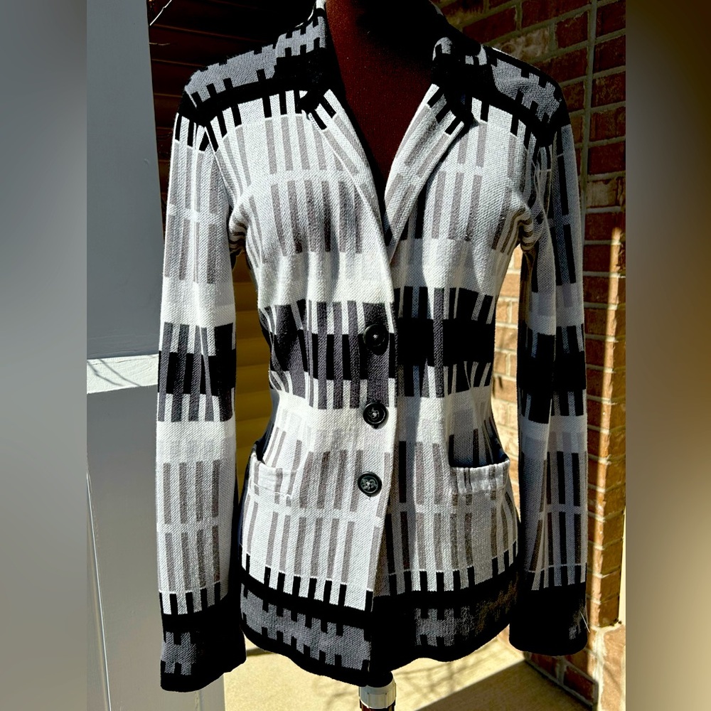 PENDLETON sS sweater jacket-linen/cotton bld-graphic design In neutral gray/blk